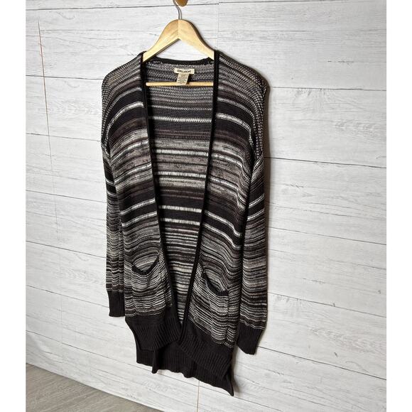 Billabong Cardigan Duster Womens Size S/P Brown with Pockets Striped Open Earthy - Picture 5 of 16